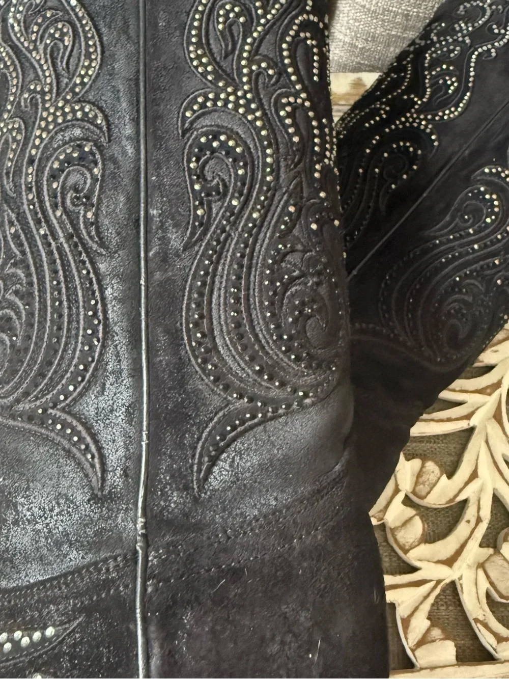 Corral Black Embellished Over-the-Knee Western Black Boots Women’s 8